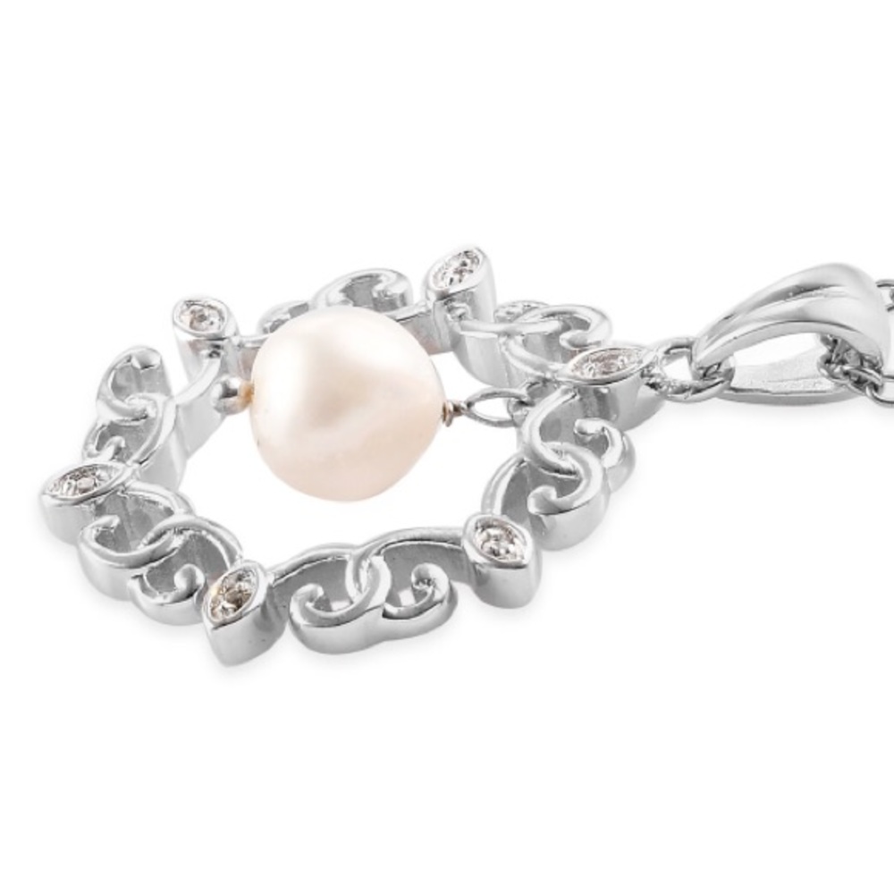 Simulated Diamond & Freshwater Pearl Necklace - Picture 2 of 5